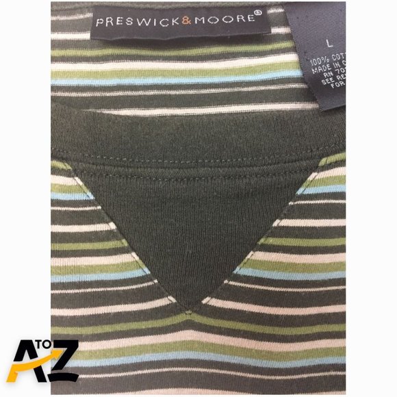 Preswick & Moore Womens Top Size Large Green 3/4 Sleeves Striped - Picture 5 of 10